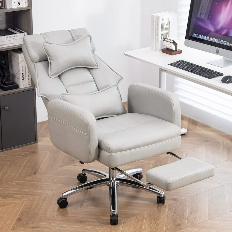 Mid-century Adjustable Swivel Technology Leather Office Chair with Lumbar Support Headrest