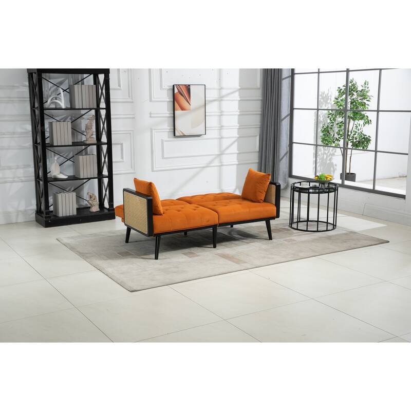Orange Modern Velvet Loveseat Futon Sofa Bed with Adjustable Backrest