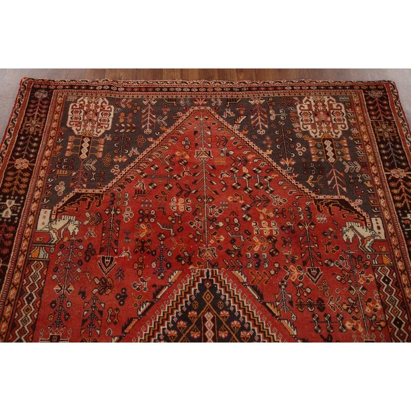 Shiraz Persian Vintage Area Rug Handmade Wool Carpet - 5'2"x 8'2"