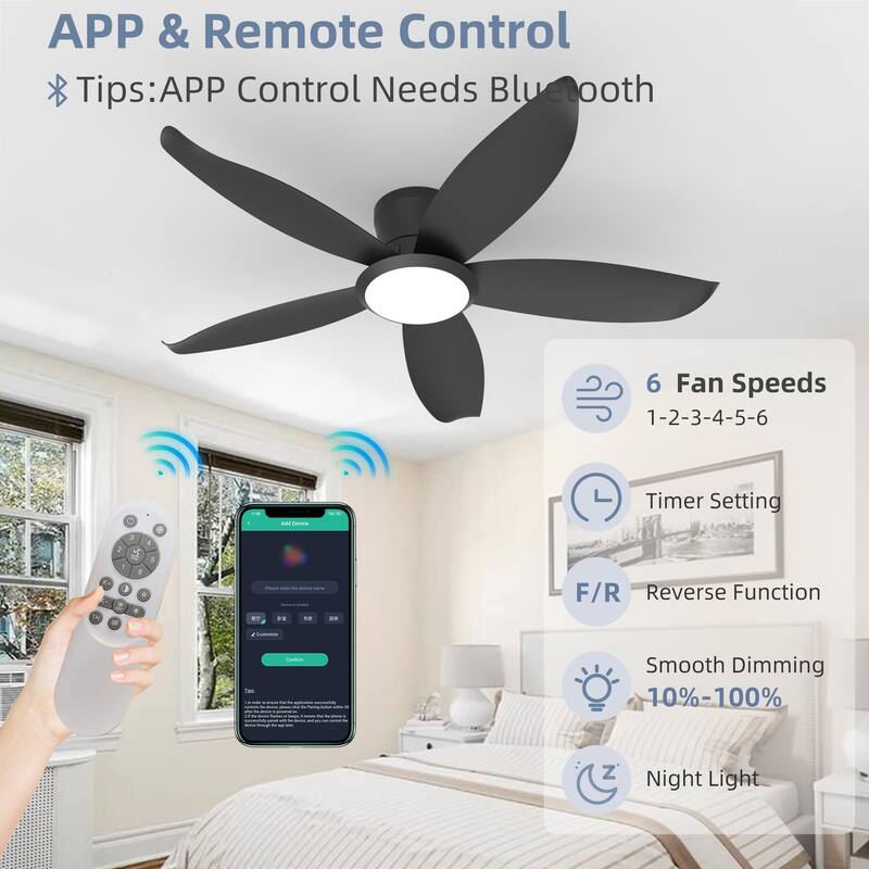 42-inch Wood Grain Finish Blades High Airflow Easy-Install Plug-in ABS Blade Ceiling Fan Light