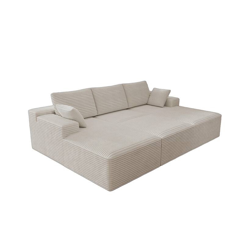 Roomfitters 98.4" Modular Sectional Sofa, 4-Piece Compressed Cloud Couch, No Assembly Required, Plush Corduroy, White