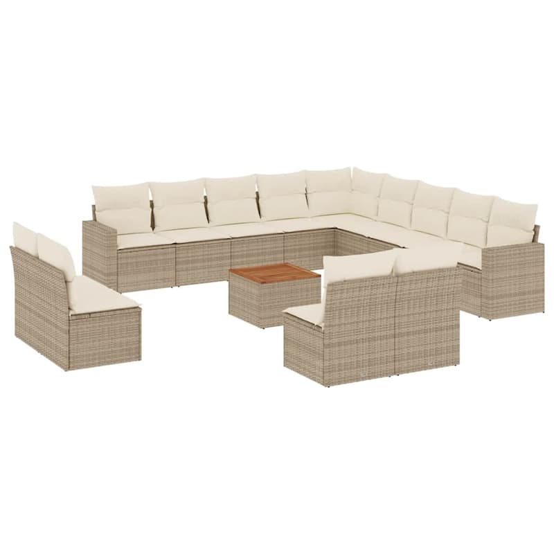 vidaXL Patio Sofa Set with Cushions Outdoor Furniture 14 Piece Poly Rattan - 24.4 x 24.4 x 27.2