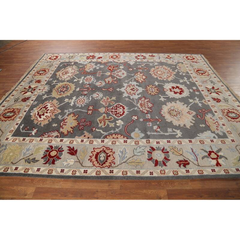 Gray Oushak Indian Rug Hand-Knotted Transitional Wool Carpet - 8'1"x 9'10"