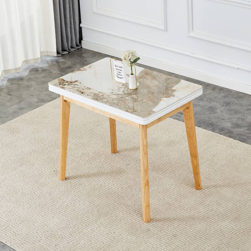 47.2 inch Foldable Table with Rubber Wood Legs - MarbleWhite