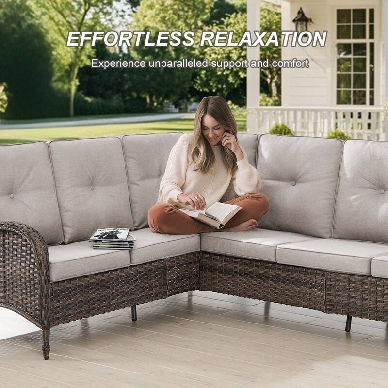 Gymojoy L-Shaped Outdoor Sectional Sofa Set with Patio Chairs, Ottomans & Side Table