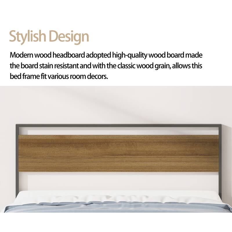 Queen Ceres Metal Bed with Wood Headboard