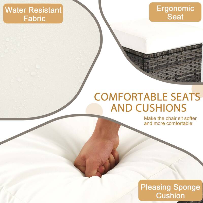 17.7" W Outdoor Rattan Patio Square Ottoman with Seat Cushion