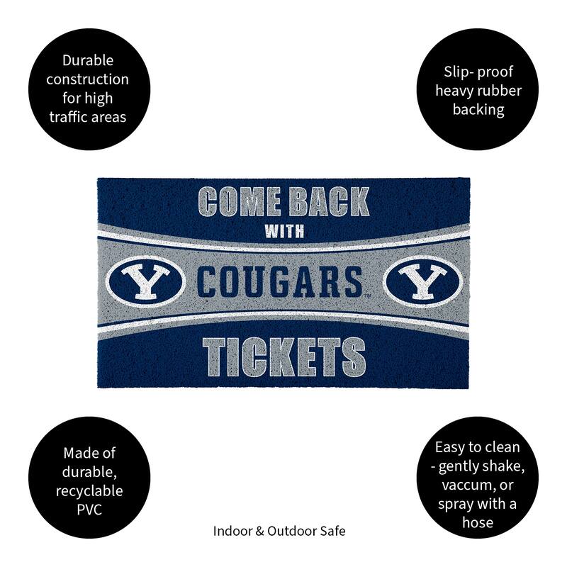 Brigham Young University 28 in. x 16 in. PVC "Come Back With Tickets" Trapper Door Mat