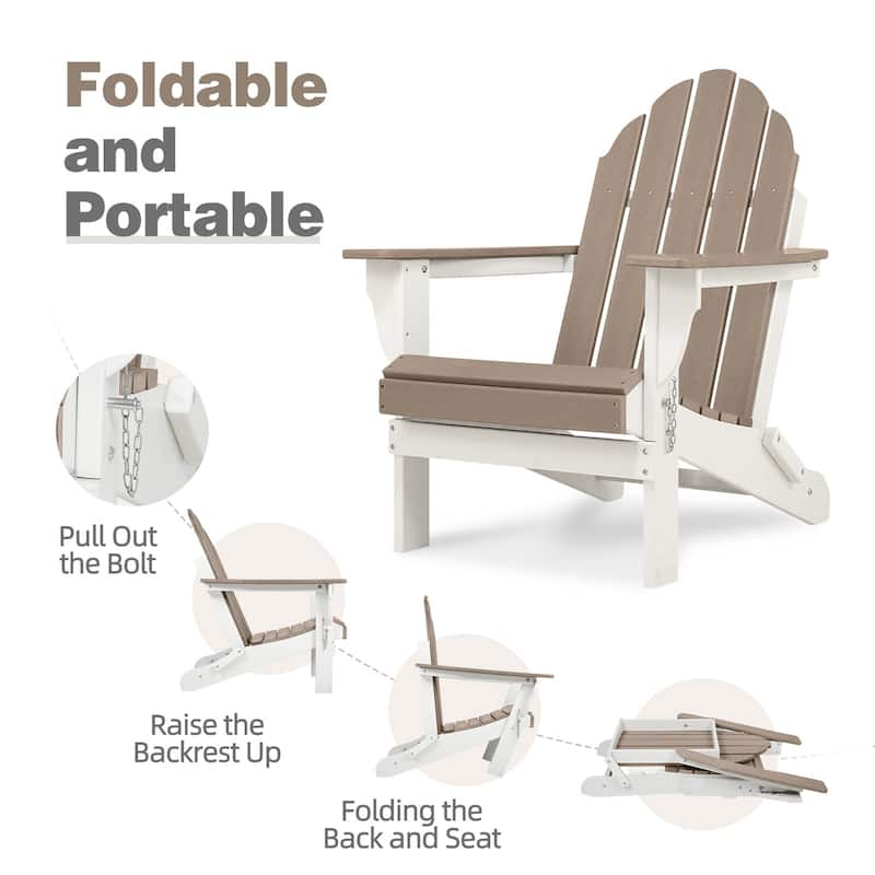 Aoodor HDPE Folding Adirondack Chair - 21.6"W x 32.3"D x 37"H