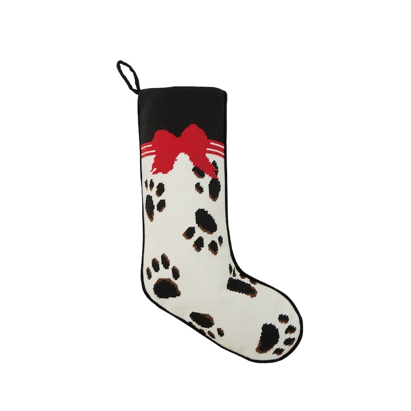 Holiday Pet Paws Embroidered Needlepoint Stocking - 11"x18"