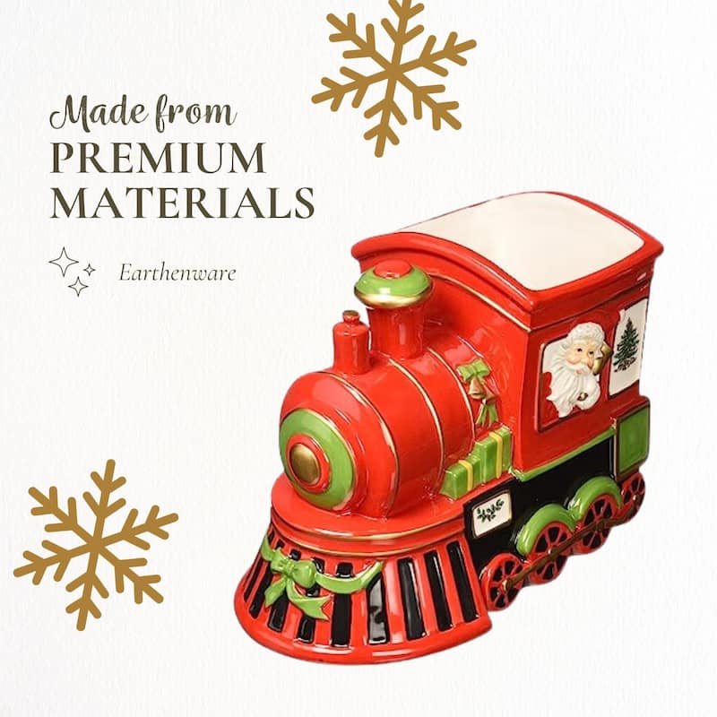 Spode Christmas Tree Figural Train Engine Candy Dish - 9.75" D x 8" H