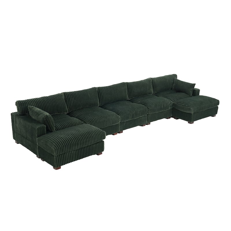 Plush Cotton Flannel Modular Sectional Sofa with 2 Ottomans