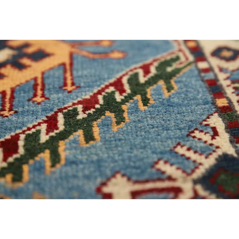 Blue Kazak Oriental Foyer Rug Handmade Geometric Wool Carpet - 2'0" x 3'0"