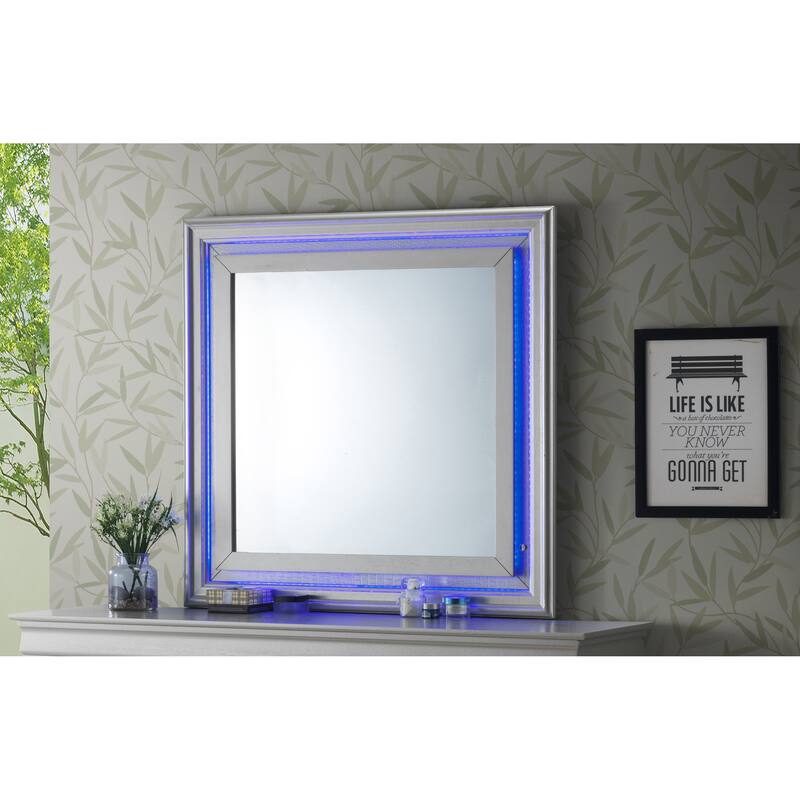 GDF Studio - Lorana Contemporary Mirror with LED Accent and Croc Texture - Champagne (Blue Light)