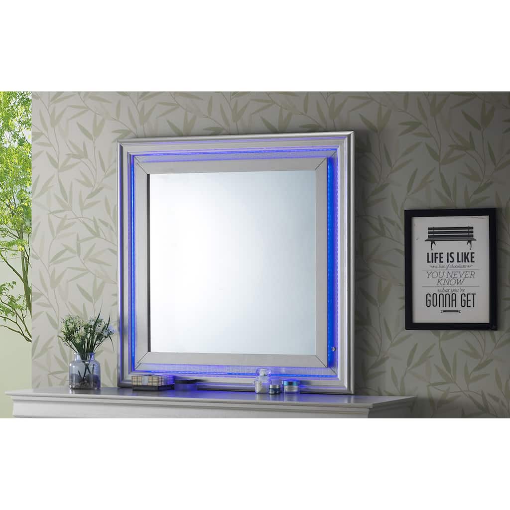 GDF Studio - Lorana Contemporary Mirror with LED Accent and Croc Texture