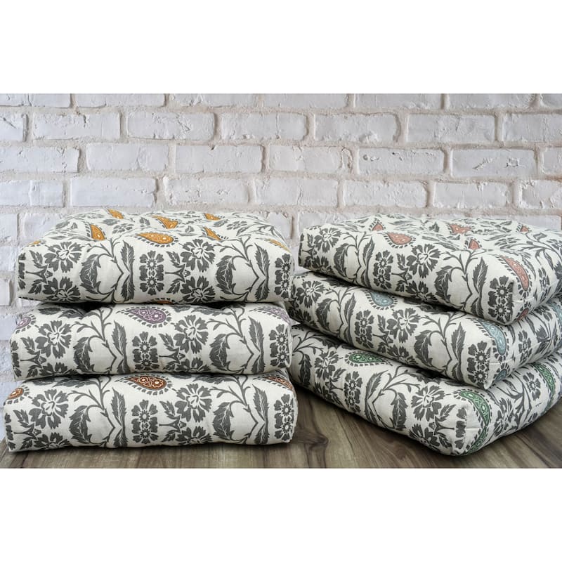 Handmade Floral Cotton Dinning Chair Seat Cushions Pads 16’’x16’’ Thick Tufted With Ties