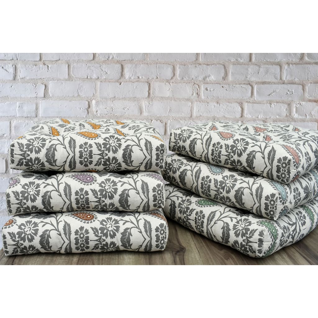 Handmade Floral Cotton Dinning Chair Seat Cushions Pads 16’’x16’’ Thick Tufted With Ties
