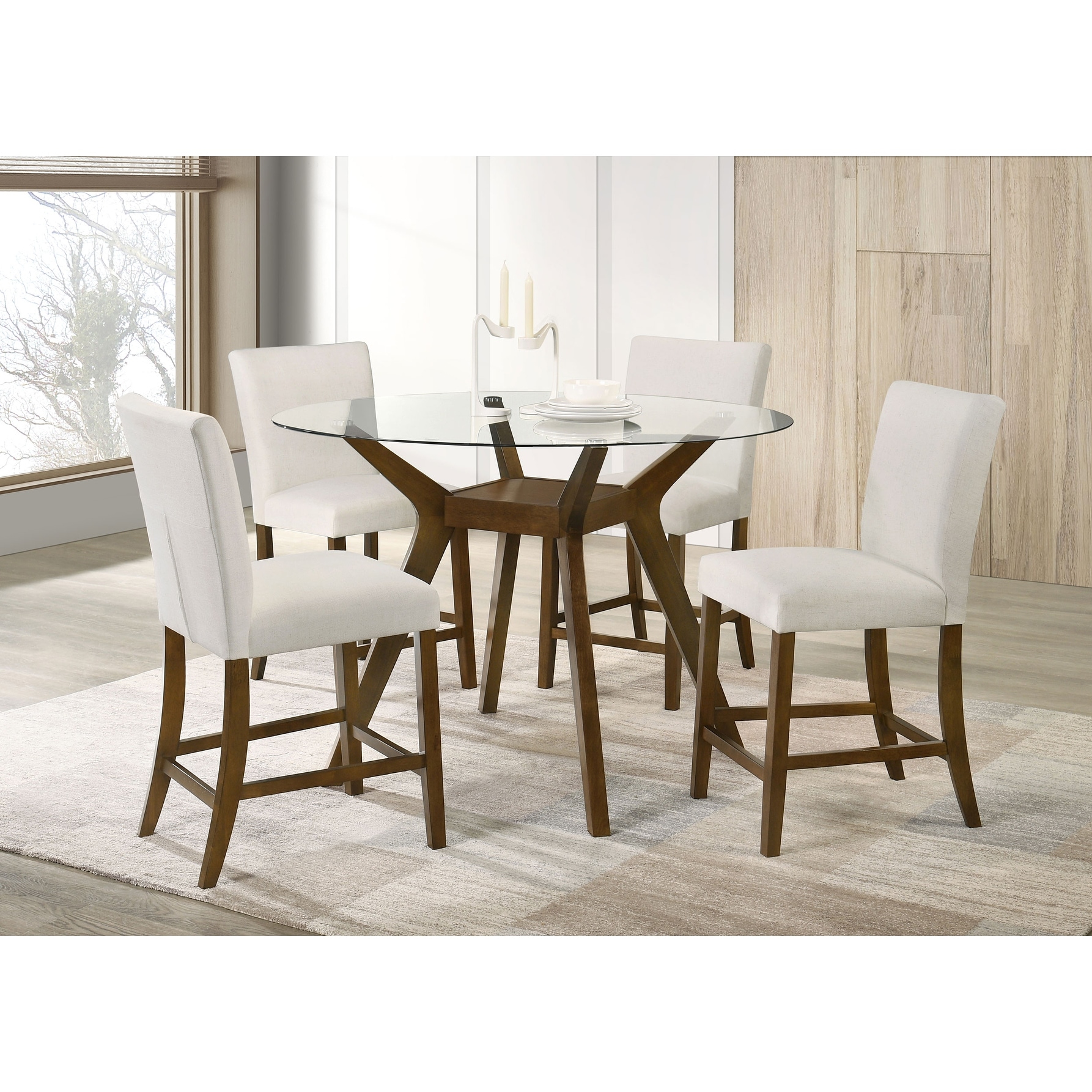 Paxton 5-piece Round Glass Top Counter Height Dining Set