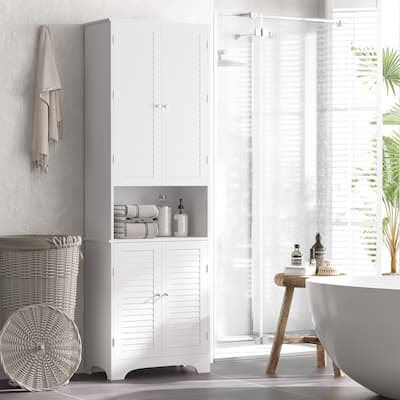 White Tall Slim Multi-Shelf Bathroom Storage Cabinet with Adjustable Shelves for Kitchen or Laundry Room