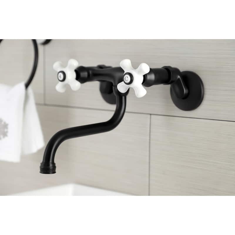 Kingston Two-Handle 2-Hole Wall Mount Bathroom Faucet - Matte Black