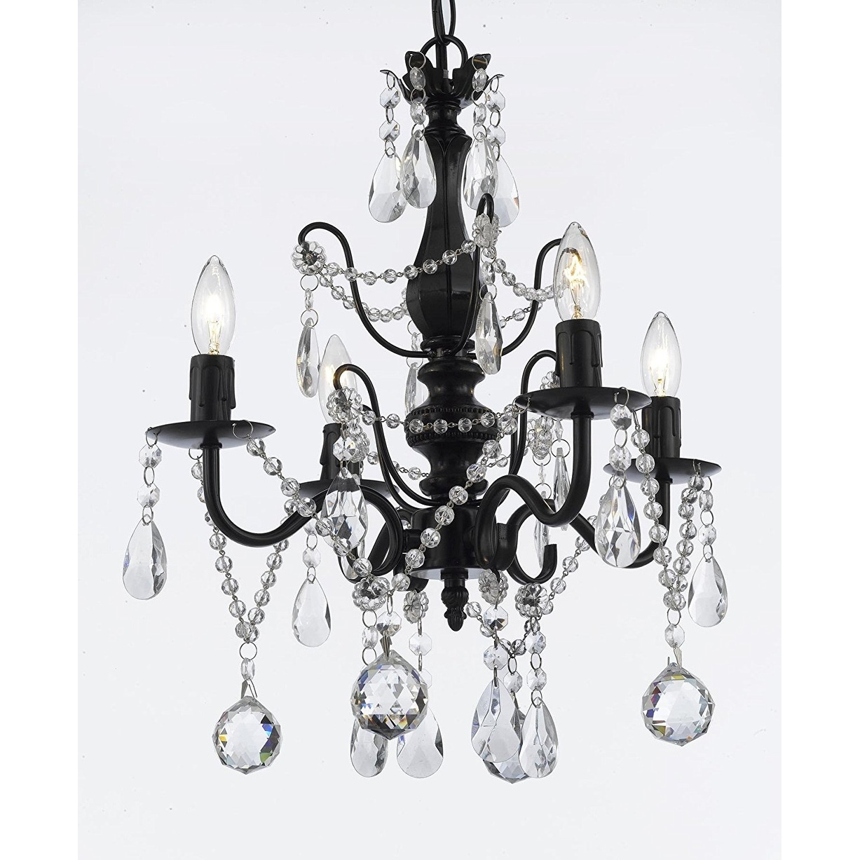 Wrought Iron & Crystal 4 Light Black Chandelier with 40mm Faceted crystal Balls H 14" X W 15" Pendant Fixture. - Chandeliers For Bedrooms by Overstock.com