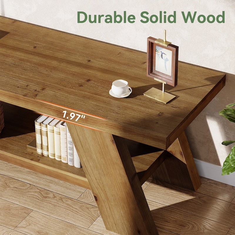 Solid Wood TV Stand for 55/60/65-inch TVs, Entertainment Center with 2 Tier Shelf