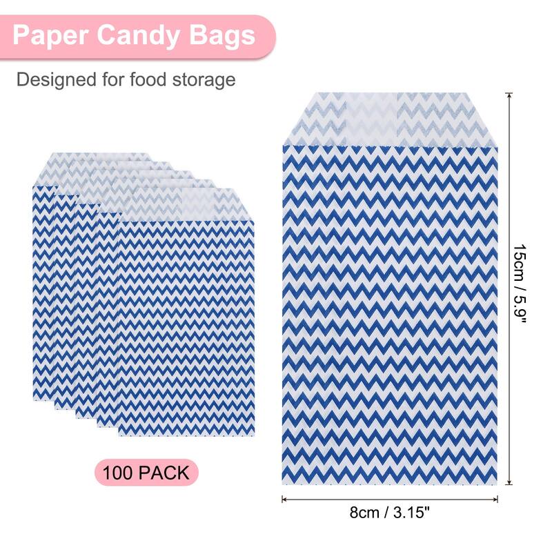 100Pcs Kraft Paper Treat Bags, Greaseproof Cookies Bag Flat Favor Bags - Blue - 6" x 3"