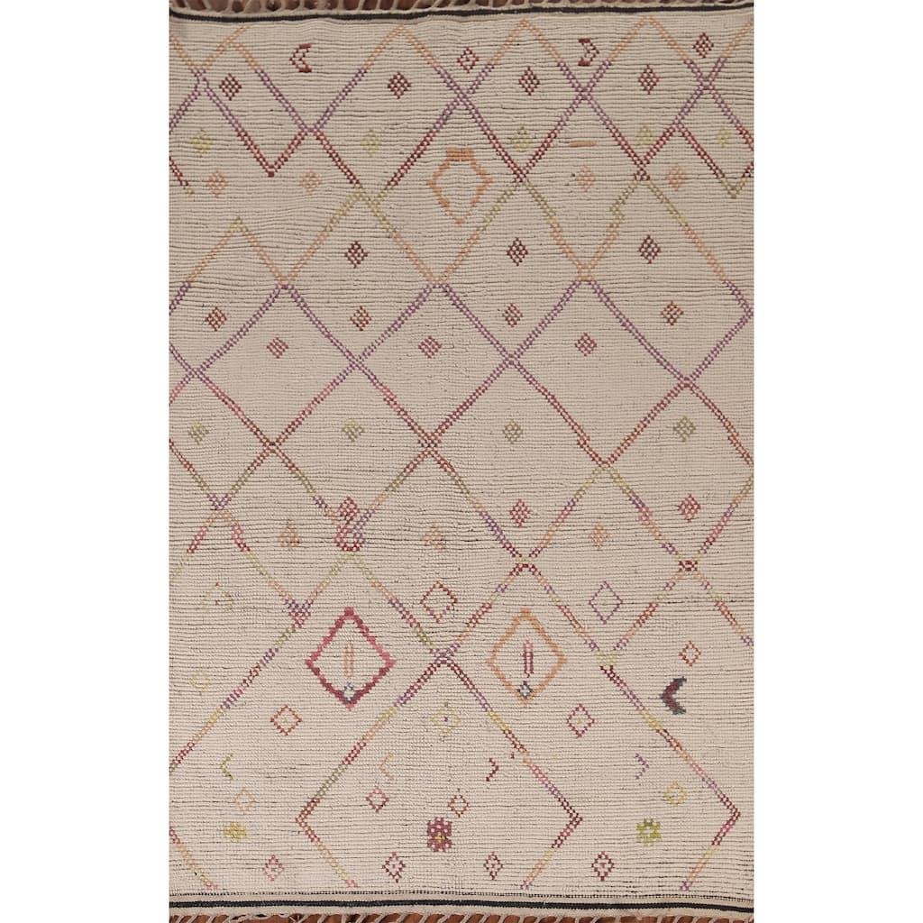 Trellis Moroccan Oriental Area Rug Hand-Knotted Wool Carpet - 5'4"x 8'7"