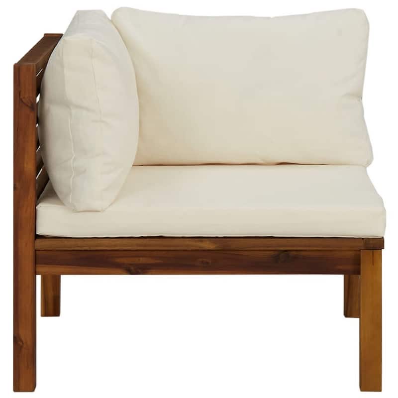 Lina 2pc Outdoor Modular Loveseat, Acacia Wood, Cream White Cushions