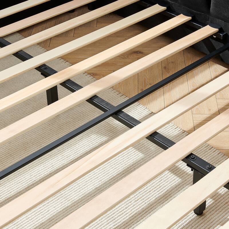 Roomfitters Full Upholstered Tufted Bed Frame with Backrest and Armrests, Velvet Sofa Bed for Bedroom or Living Room