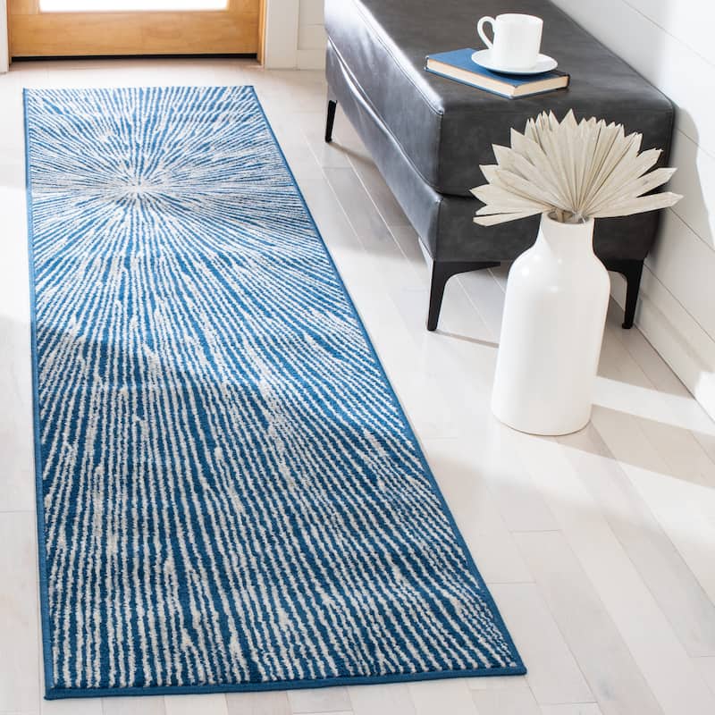 SAFAVIEH Belmont Cosma Erofelia Abstract Burst Rug - 2'2" x 9' Runner - Navy/Grey