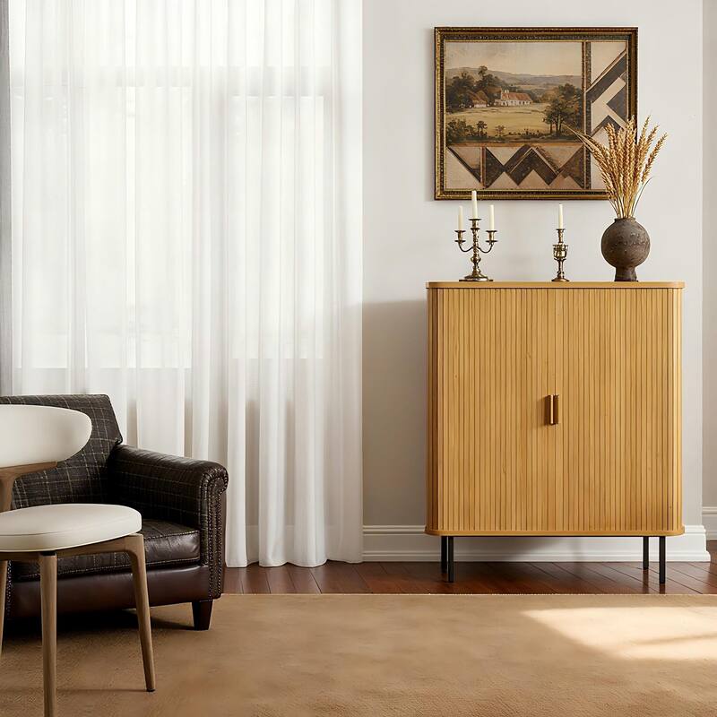 Fluted Wood Storage Cabinet with Tambour Doors - 46"x39"