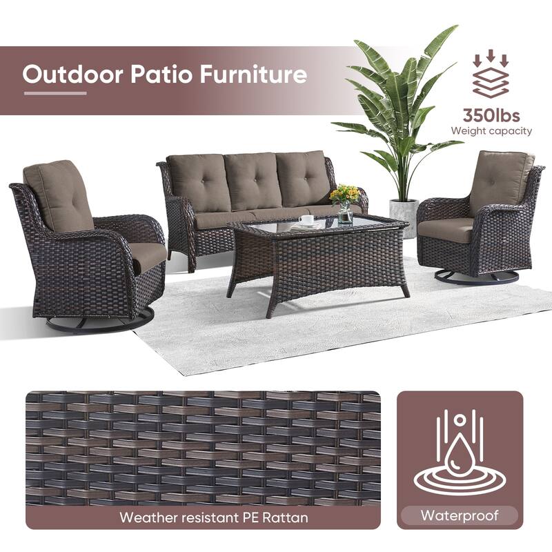 Gymojoy 4-Piece Patio Sofa with Swivel Glider Chair Set