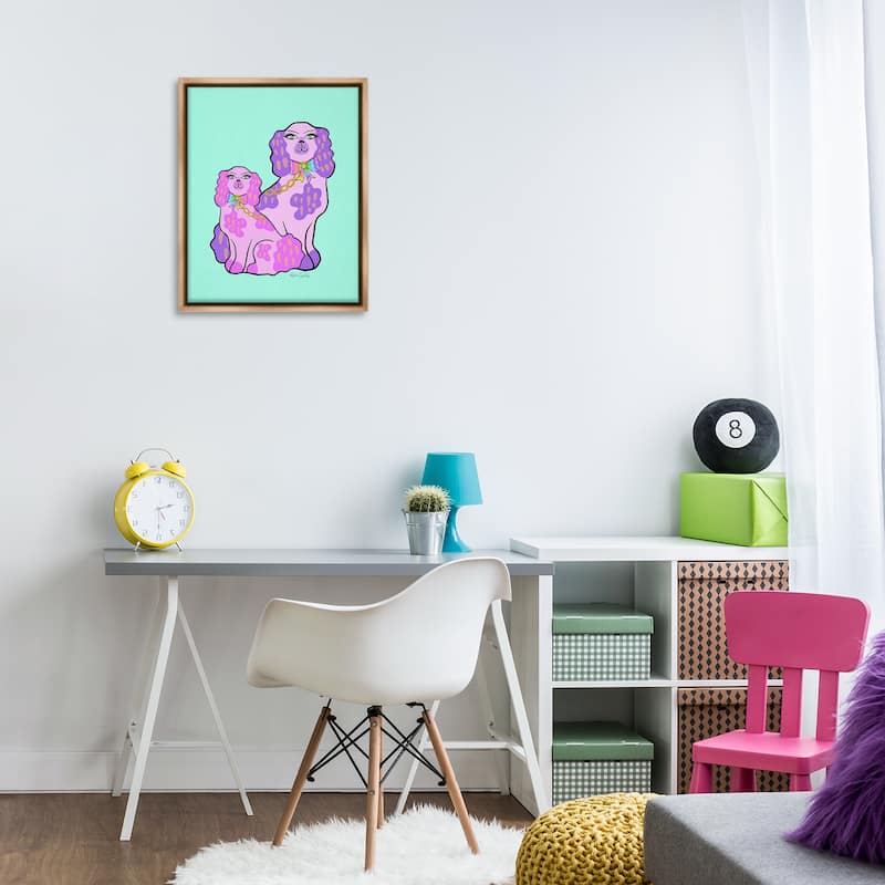 Stupell Funky Glam Dogs on Turquoise Framed Floater Canvas Wall Art Design By Katie Conley