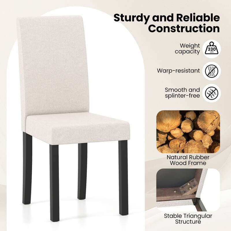 Set of 2 Modern Rubber Wood Dining Chairs with Faux Linen Upholstery and Cushioned Seats - 17" x 22" x 35.5" (L x W x H)