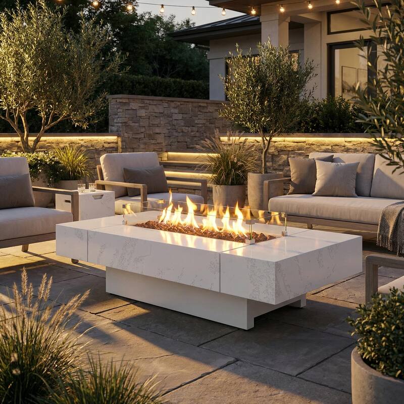 Propane Fire Pit Table Side Tank Storage Outdoor Gas Fire Table with Zinc-Aluminum Top Patio Fire Pit Table