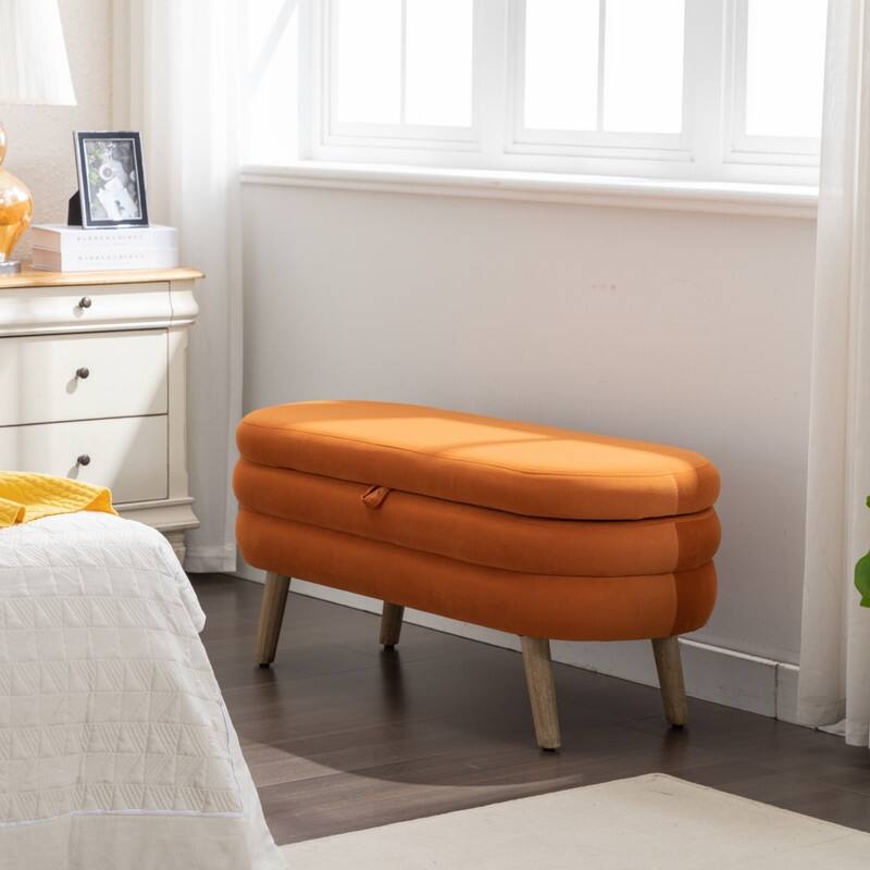 44.88" Seat Widths Soft Velvet Storage Ottoman Footrest Stool