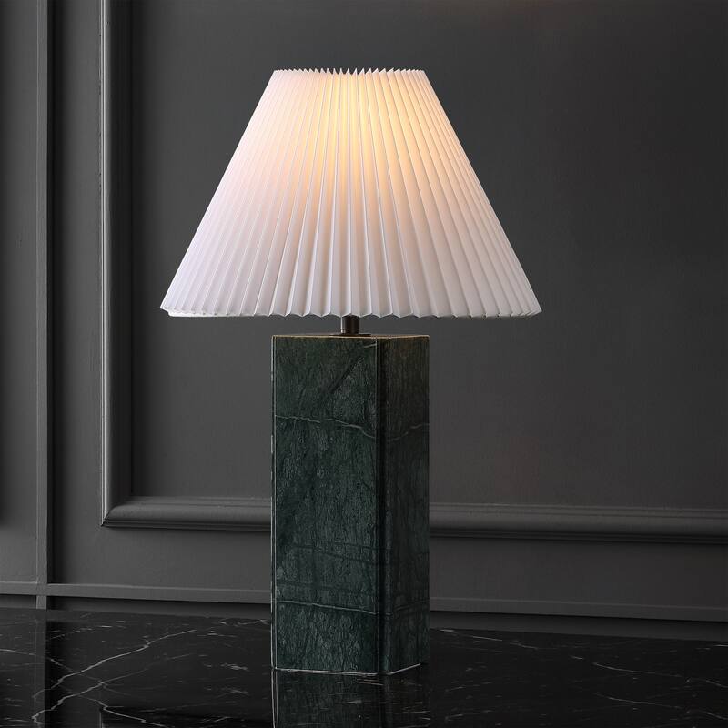 SAFAVIEH Couture Mackenzie Square Marble Table Lamp - 16"W x 16"D x 25"H - Dark Green/White