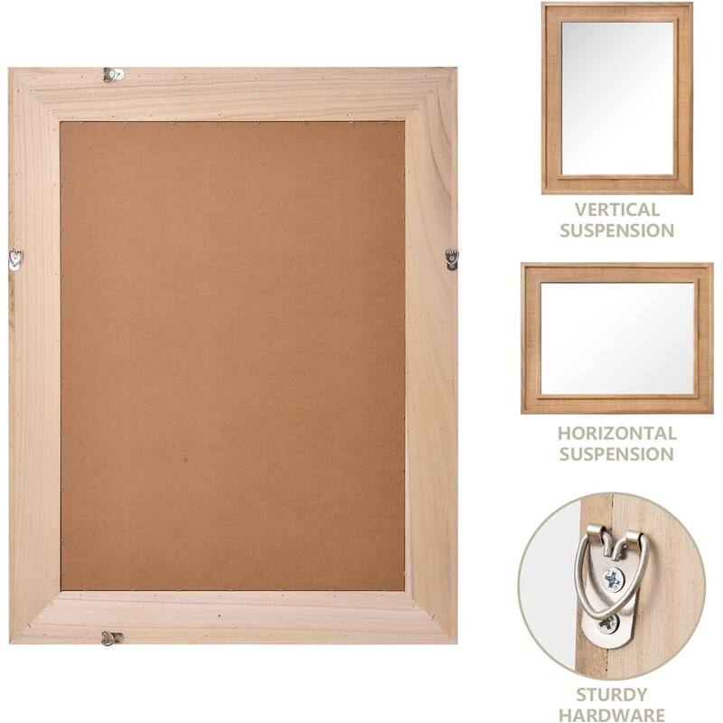 24"x36" Rattan Rectangle Solid Wood Frame Decorative Mirror,For Farmhouse,Bathroom,Home Decor,Entryway