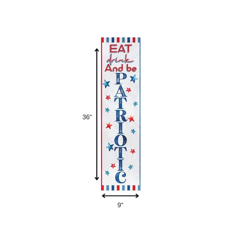 HomeRoots 36" Red White And Blue Solid Wood Eat Drink And Be Patriotic Porch Sign