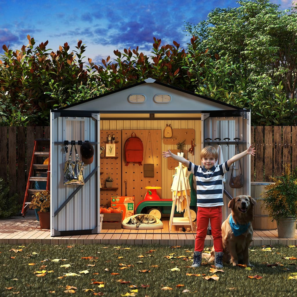 All-Weather 8x8 Outdoor Storage Shed with 4 Windows and Lockable Doors