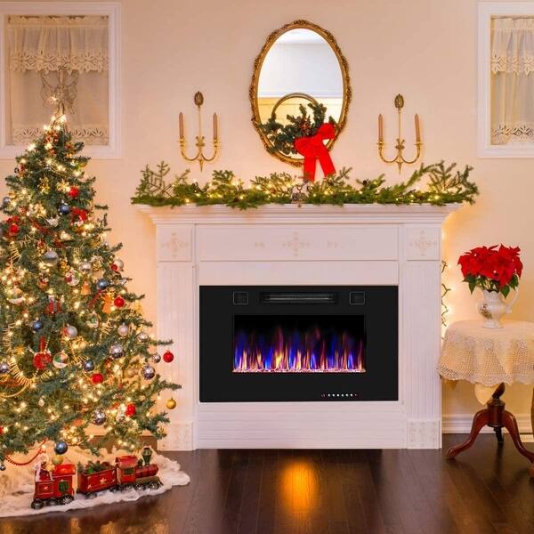 Shop 30 Electric Fireplace Recessed Ultra Thin Wall Mounted Heater Black Overstock 32362565