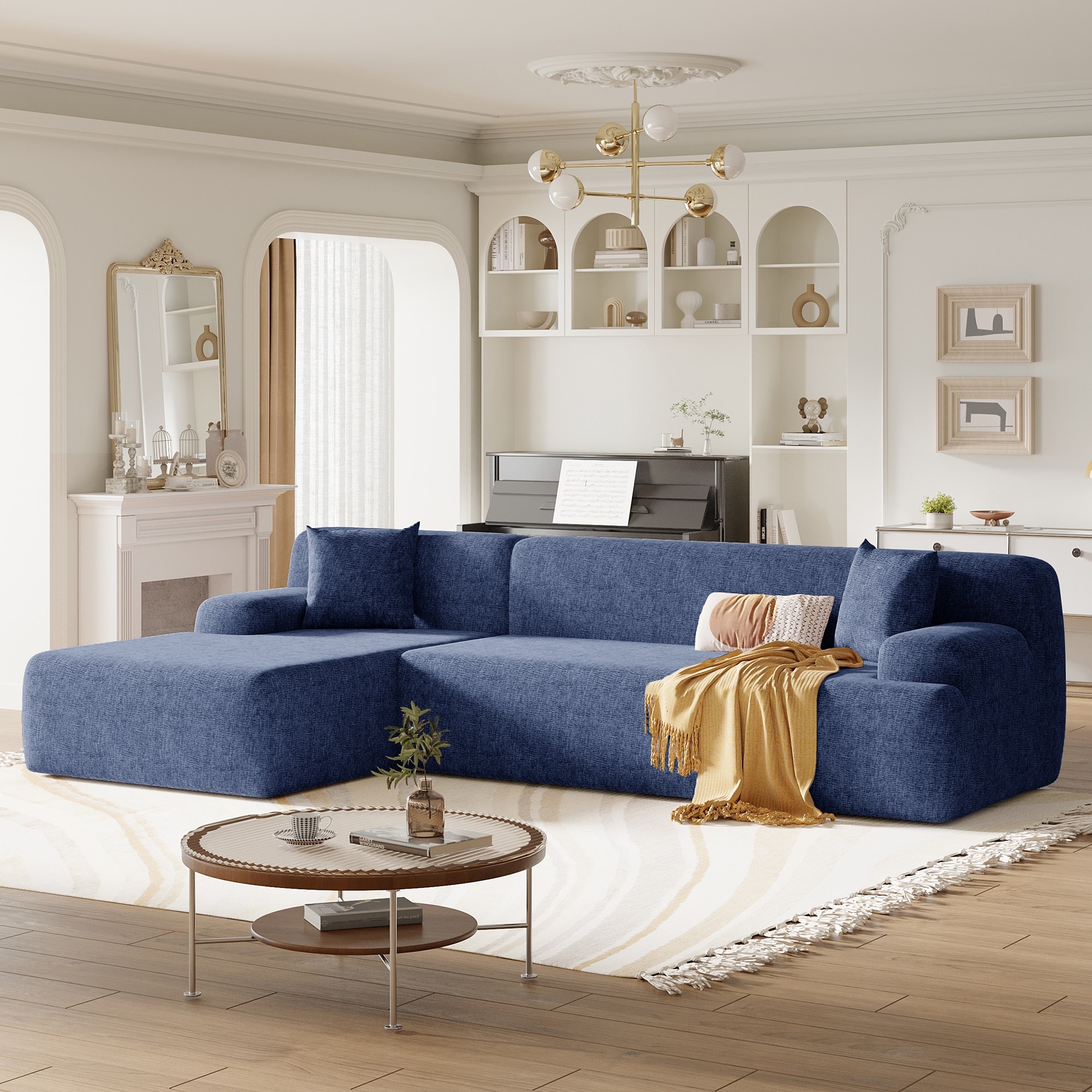 L Shape Modular Sofa Set Floor Loveseat with Right Chaise Lounger