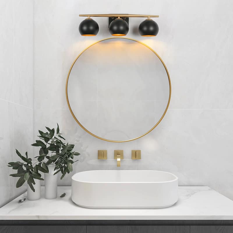 Modern 3-Light Gold Bathroom Vanity Lights Farmhouse Globe Wall Sconce for Powder Room
