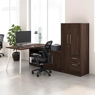 Bush Business Furniture Vista 60W L Shaped Desk with Cabinet, Wardrobe