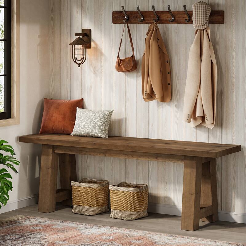 55" Solid Wood Bench for Entryway, Dining Room, Hallway