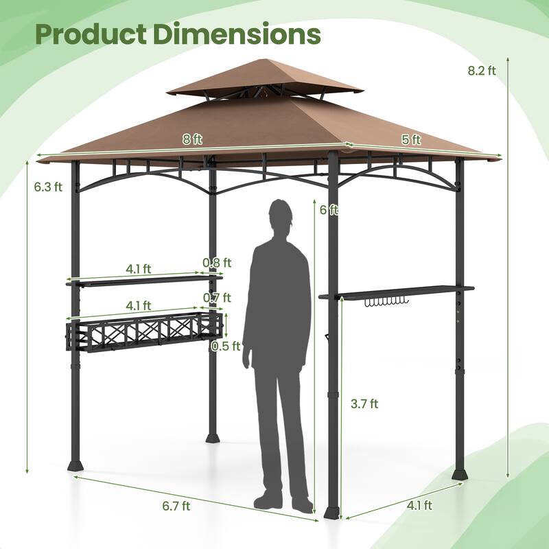 Gymax 8 x 5 FT BBQ Grill Gazebo w/ 2 Side Shelves Storage Basket