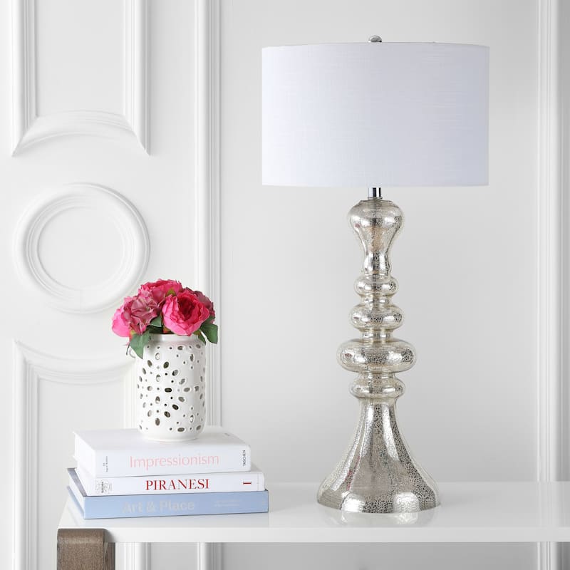 Alba 35" Curved Glass LED Table Lamp, Mercury Glass by JONATHAN Y