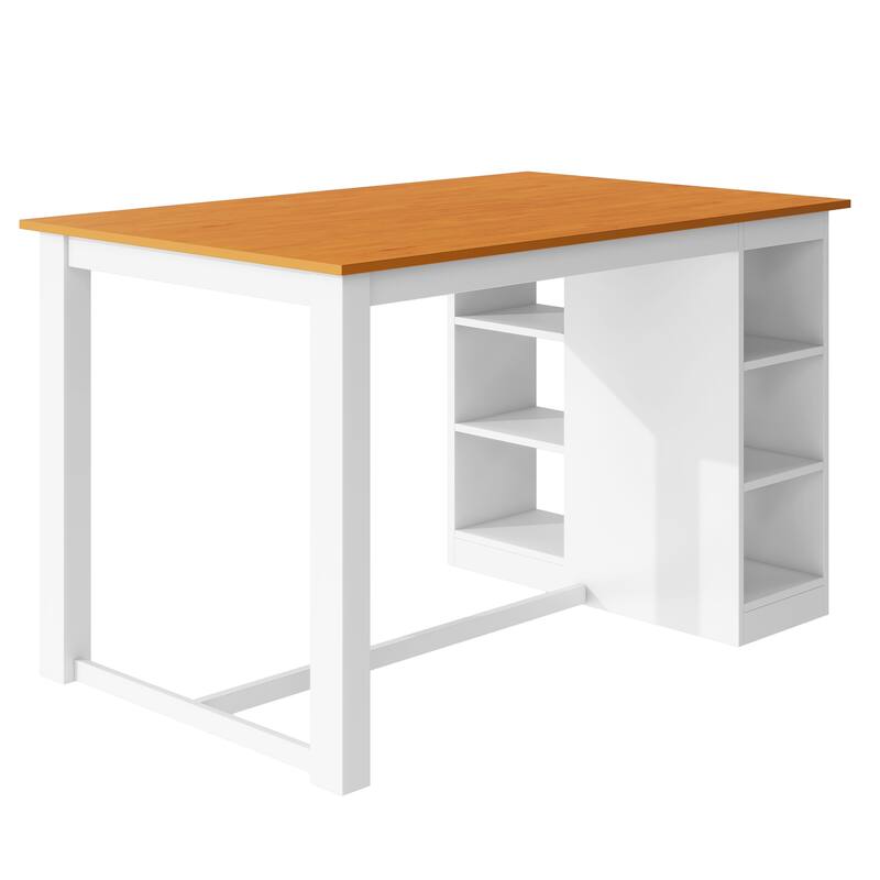 Wood Dining Table Set with 3-Tier Storage Shelves, 5-Piece Kitchen Table Set with Upholstered Dining Chairs