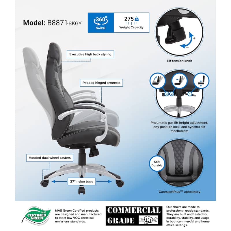 Boss Office Products Executive Hinged Arm Gaming Chair - Grey/Black